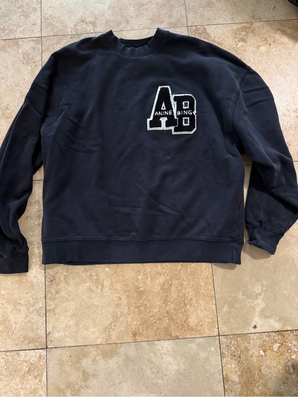 Anine Bing black AB Patch Crewneck Sweatshirt worn AS IS.